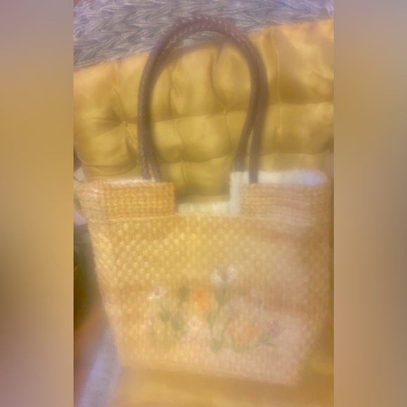 Bag with embroidered colorful flowers and braided brown straps - Picture 2 of 5
